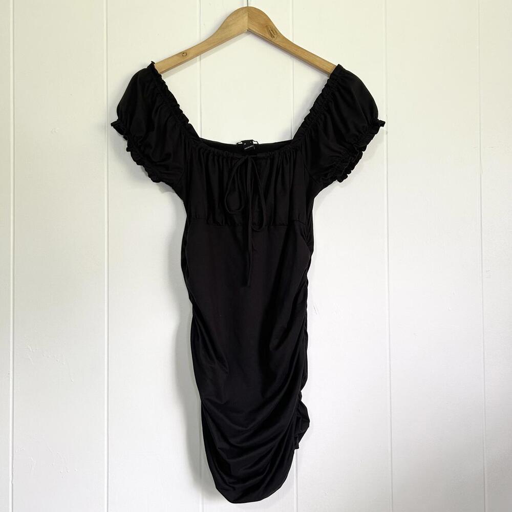 Mind Code Black Front Tie Keyhole Scrunched Bodycon Dress Women's Large